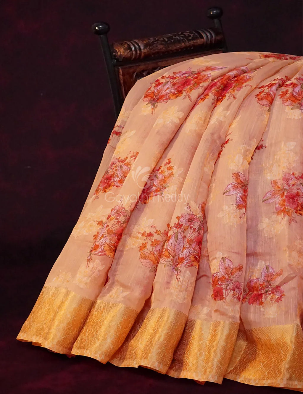 Baby Pink Colour With Golden Blouse Floral Print Semi Chanderi Saree By Gayathri Reddy Designer Studio