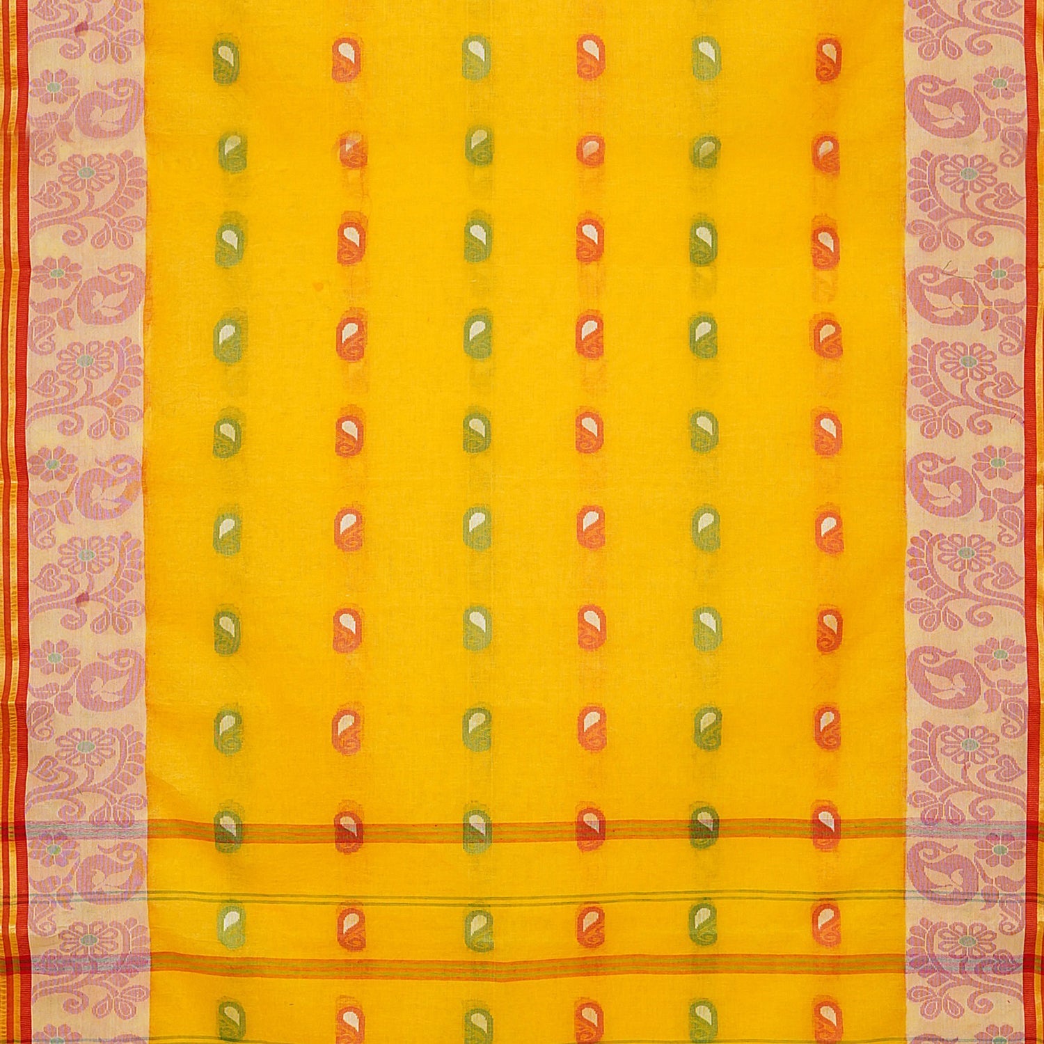 Exclusive Collection 100% Pure Cotton Yellow Tant Saree With Hand Weaving Work