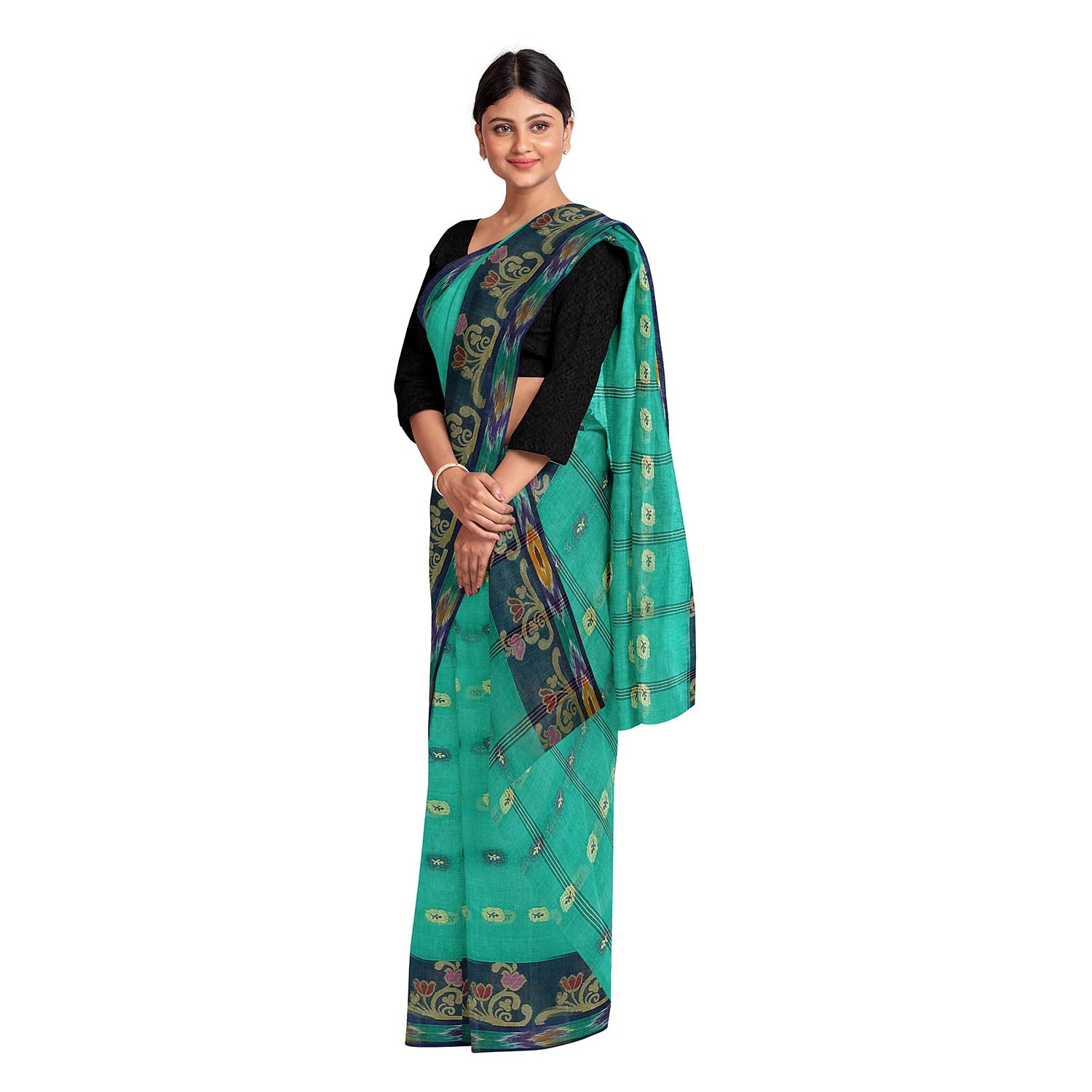 Exclusive Collection 100% Pure Cotton Green Tant Saree With Hand Weaving Work