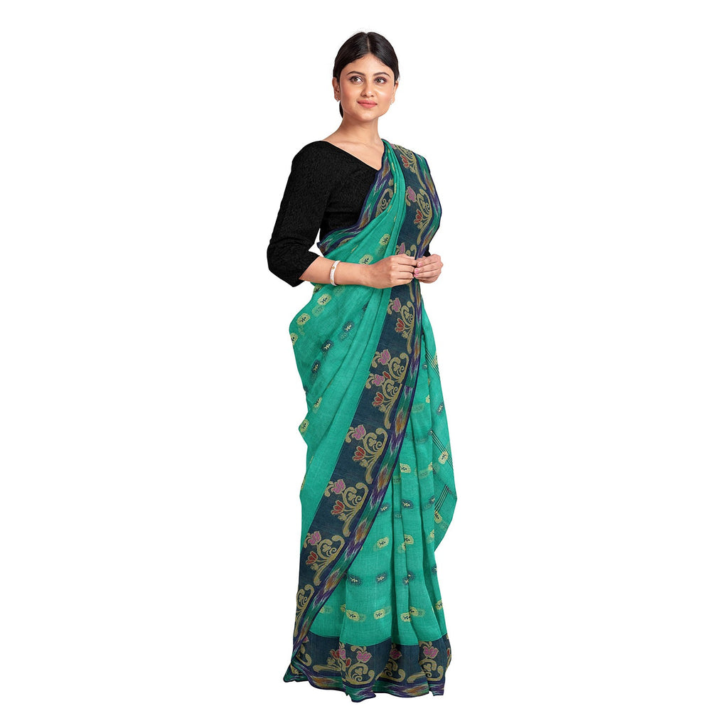 Exclusive Collection 100% Pure Cotton Green Tant Saree With Hand Weaving Work