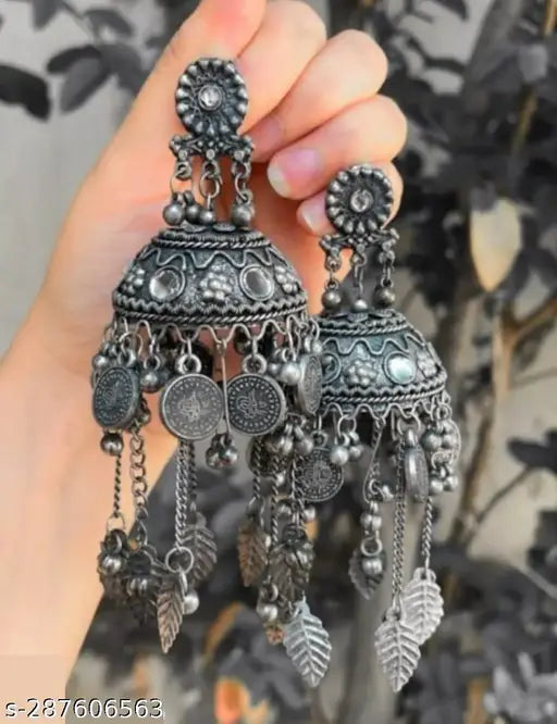 Tehzeeb Creations Women's Black Colour Oxidised Earrings In Jhumki Style