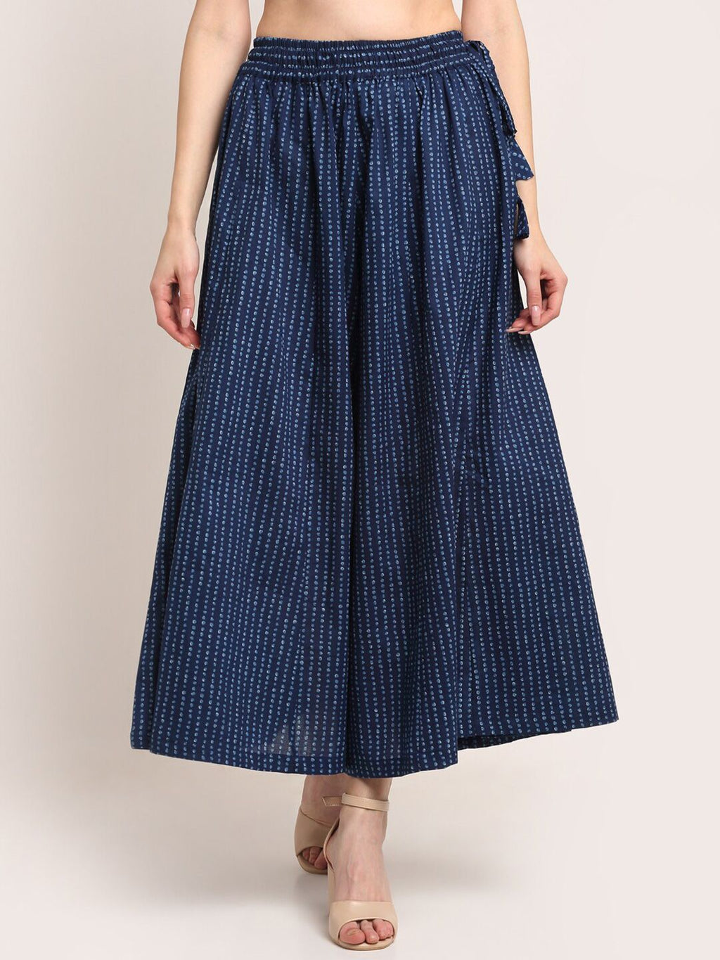 TAG 7 Women Navy Blue Indigo Floral Print Flared Palazzo