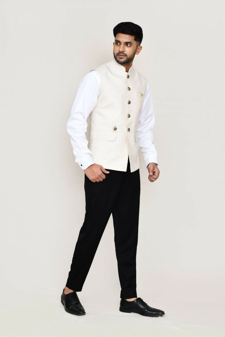 Joban Fashion Cream Colored Cotton Satin Work Men's Jacket