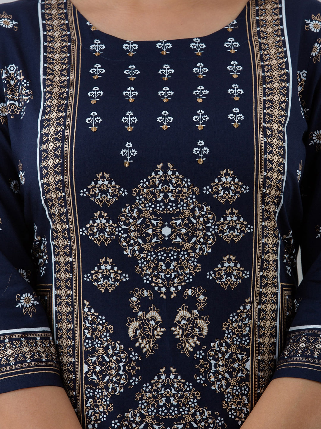 HERE&NOW Navy Blue Ethnic Motifs Printed Kurta with Trousers