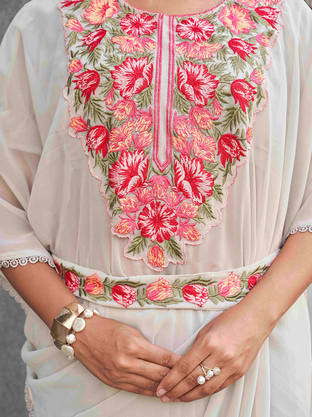 Tikhi Imli Embroidered Kaftan Saree With Belt