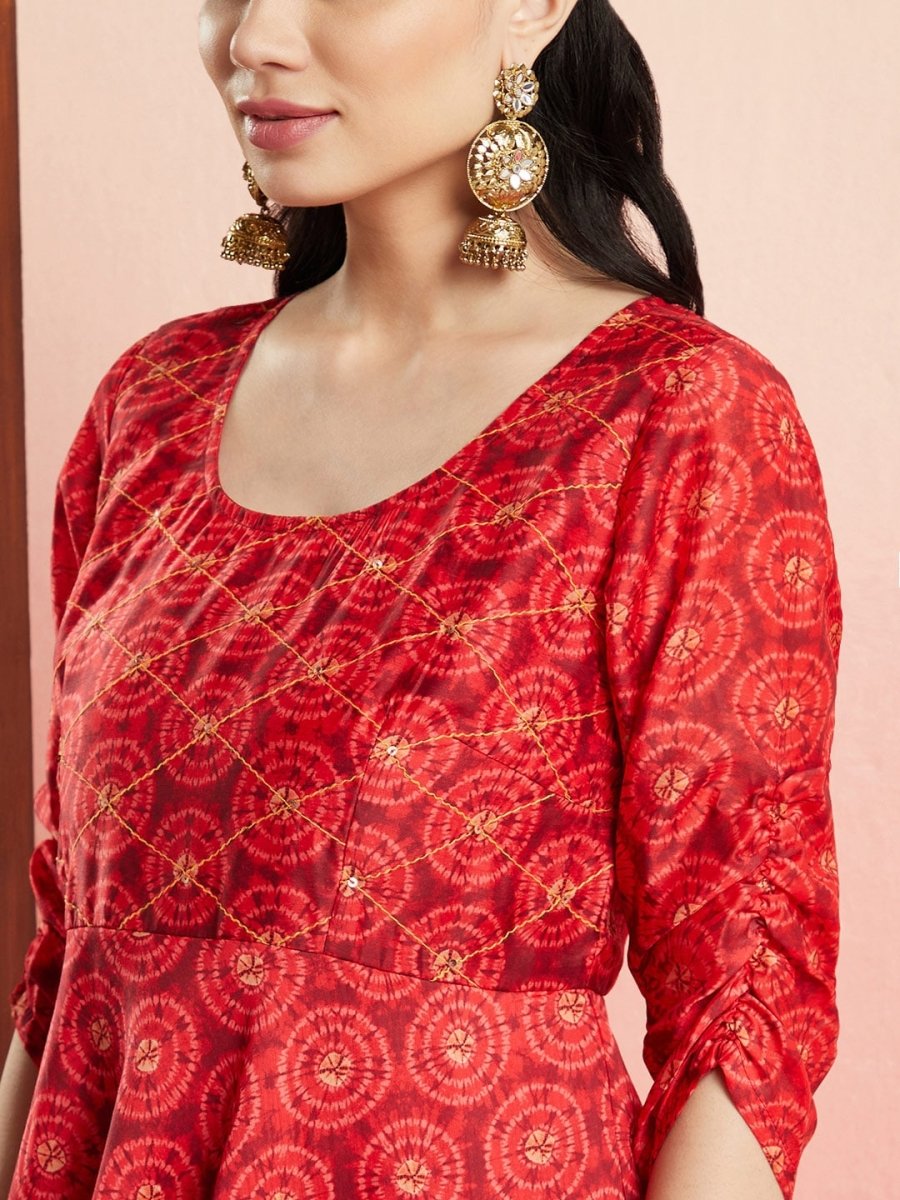 Aks Ethnic Motifs Printed Sequined Detailed Chanderi Silk Anarkali Kurta