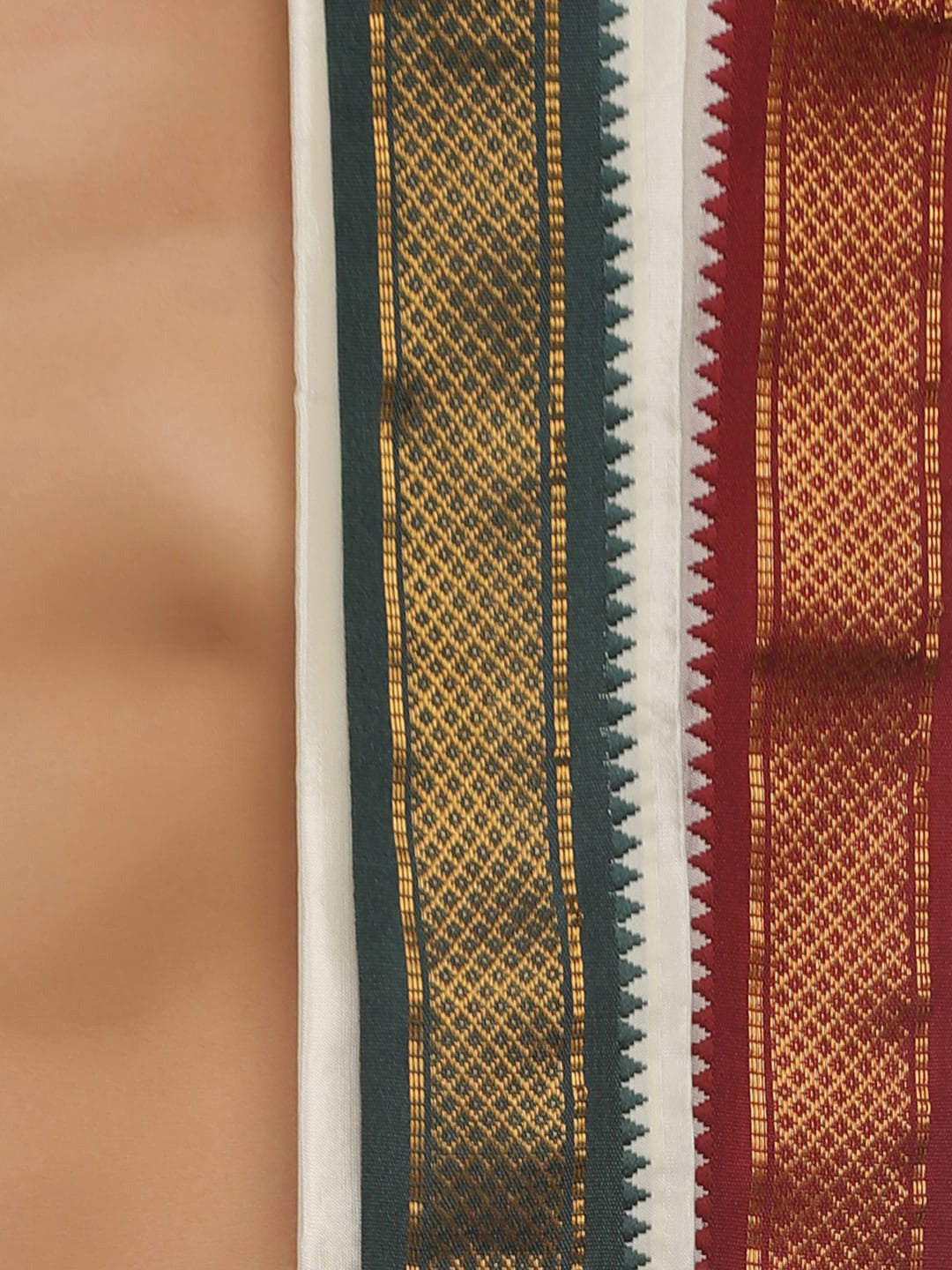 Sethukrishna Men Cream-Coloured Solid Dhotis With Angavastram