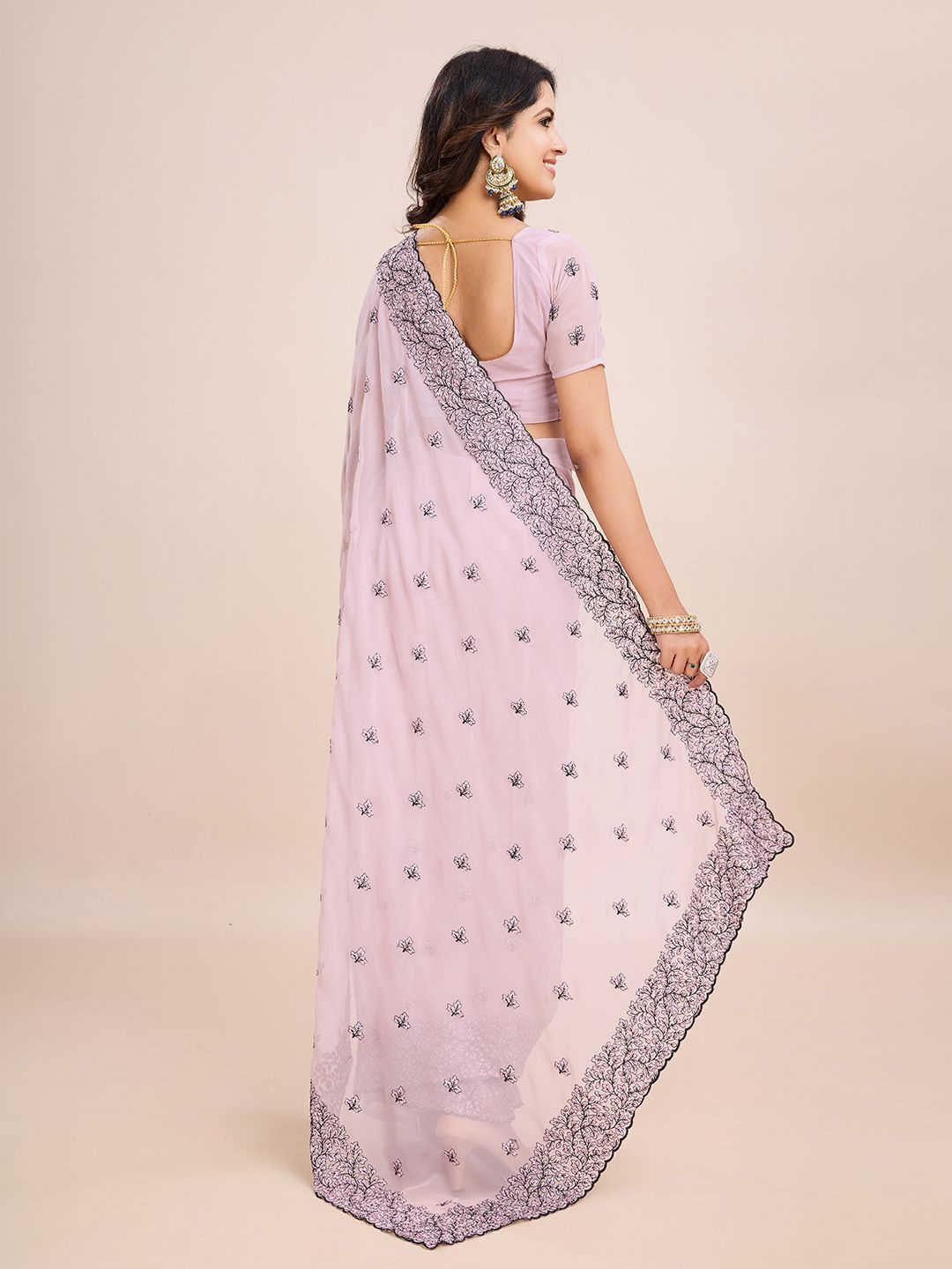 kasee Floral Embroidered Pure Chiffon Ready to Wear Saree