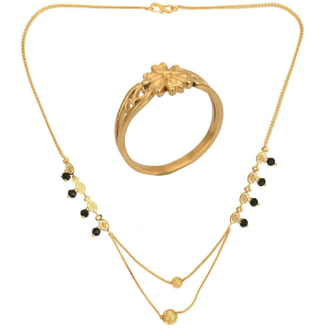 AanyaCentric Gold-Polished Mangalsutra & Ring Set