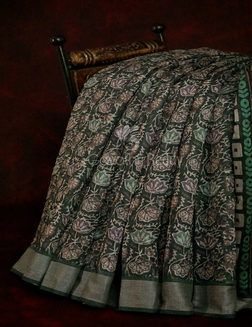 Dark Bottle Green Colour Mosaic Design Semi Chanderi Saree By Gayathri Reddy Designer Studio
