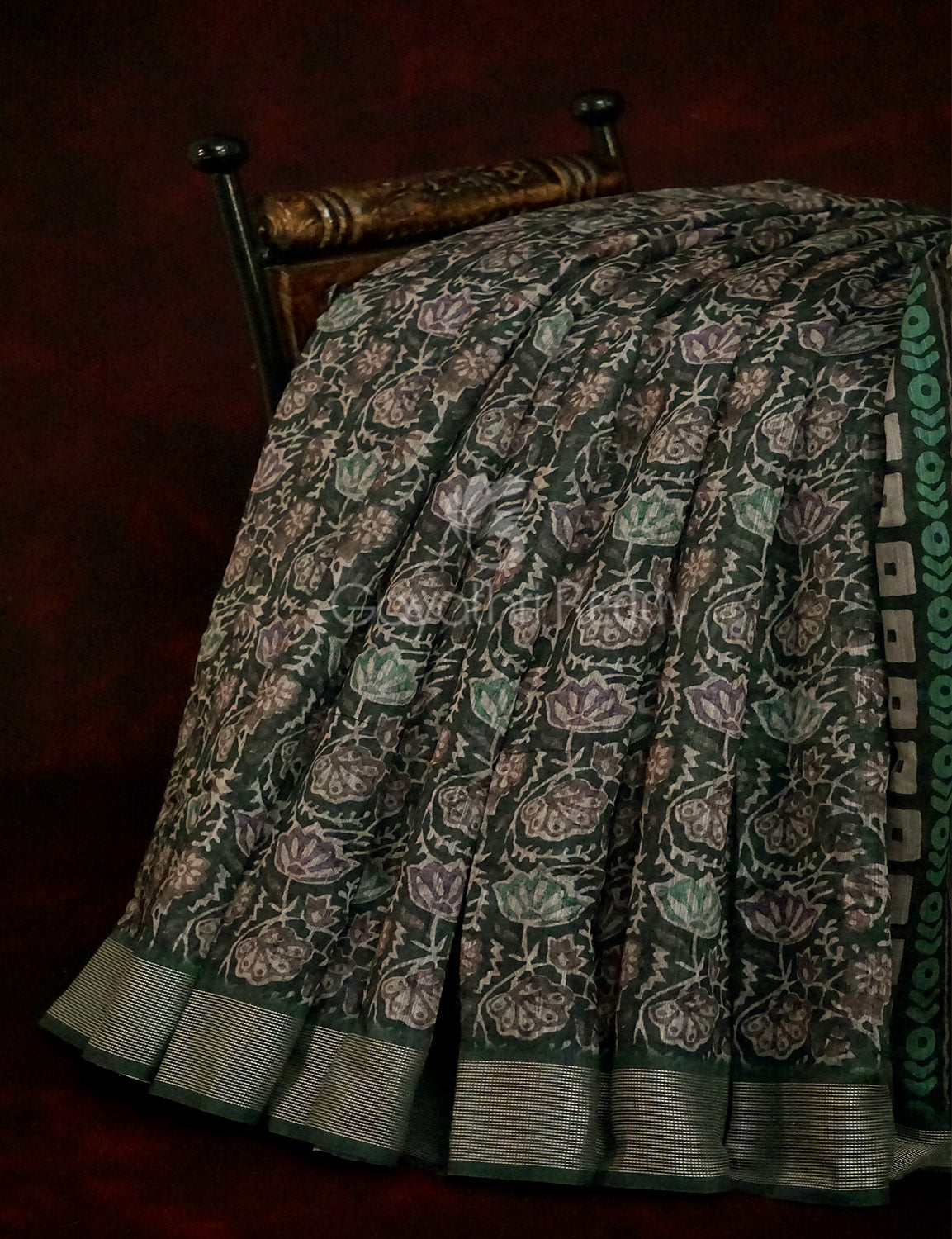 Dark Bottle Green Colour Mosaic Design Semi Chanderi Saree By Gayathri Reddy Designer Studio