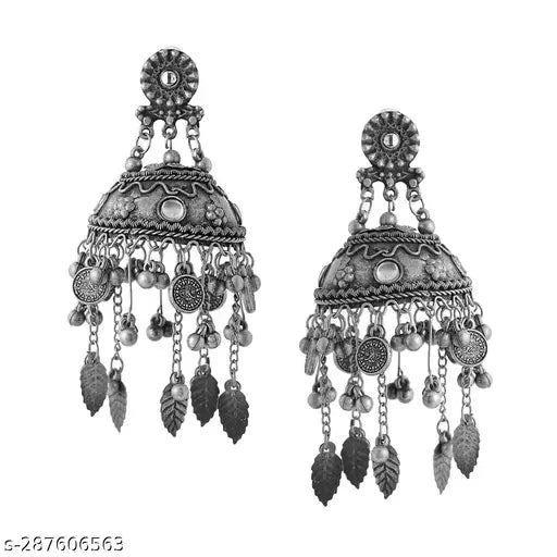 Tehzeeb Creations Women's Black Colour Oxidised Earrings In Jhumki Style