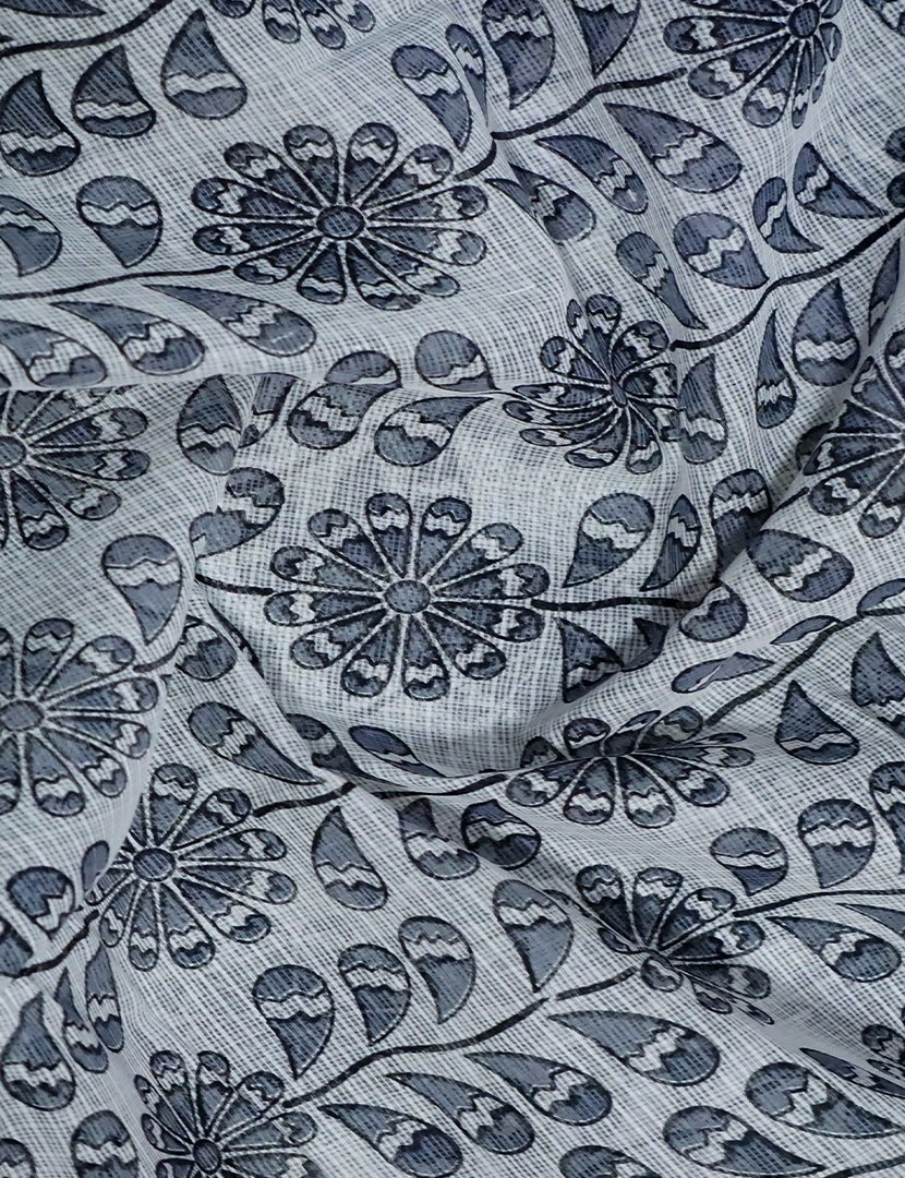 White And Grey Colour Block Print Pure Kota Cotton Saree By Gayathri Reddy Designer Studio