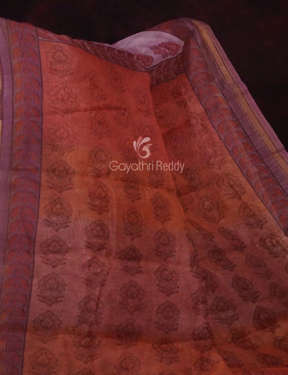 Baby Pink Colour Block Print Design Semi Chanderi Saree By Gayathri Reddy Designer Studio