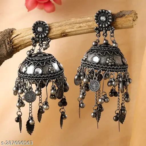 Tehzeeb Creations Women's Black Colour Oxidised Earrings In Jhumki Style