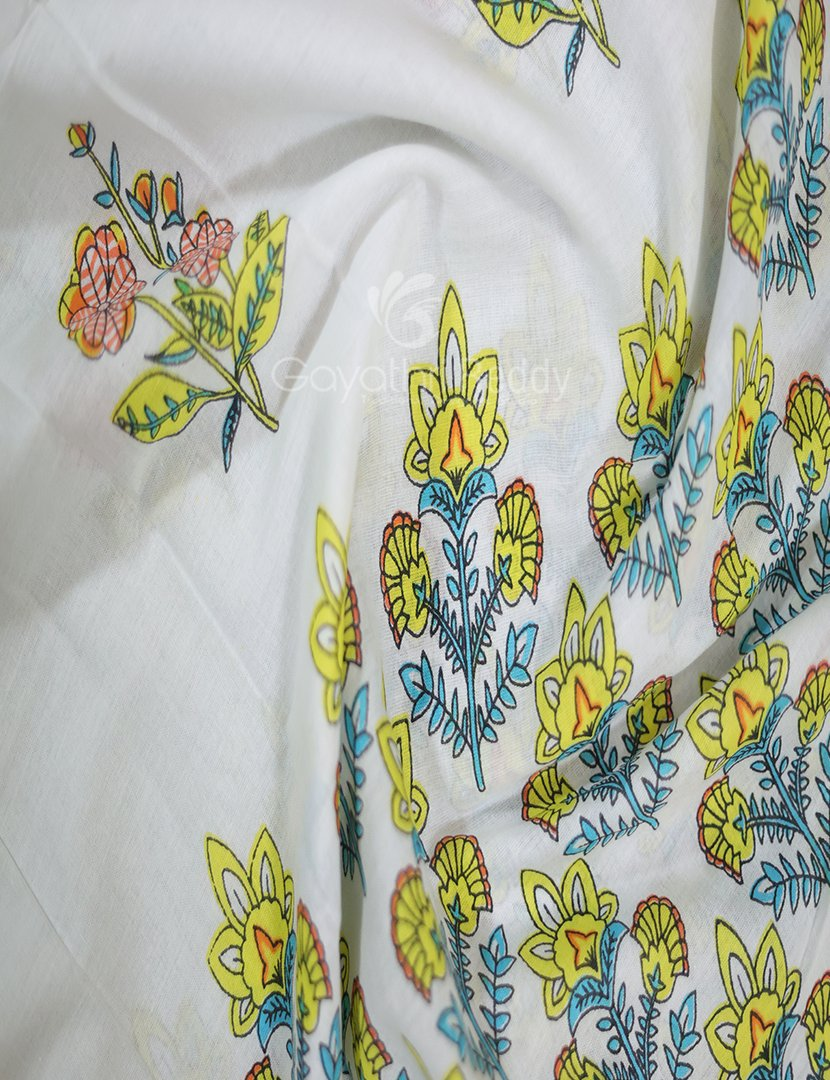 Creame Coloured Combination Printed Cotton Saree By Gayathri Reddy Designer Studio