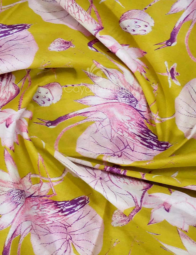 Block Print Lime Green Coloured Mulmul Cotton Saree By Gayathri Reddy Designer Studio