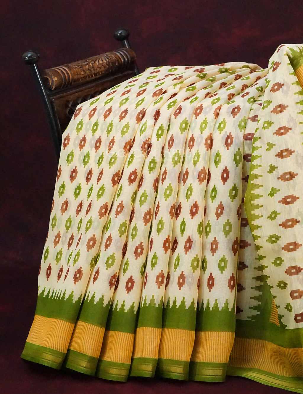 Combo of White and Green Patan Patola Semi Chanderi Saree By Gayathri Reddy Designer Studio