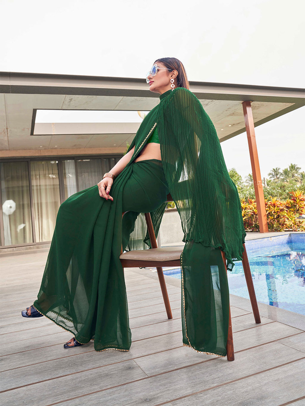 Tikhi Imli Green Gotta Patti Saree With Pleated cape