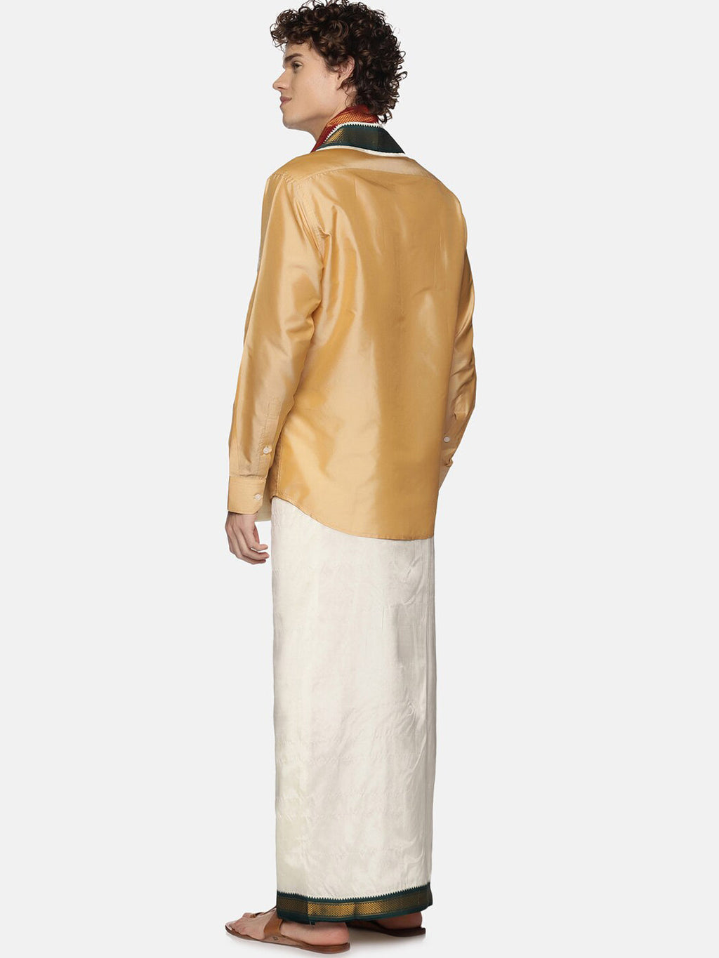 Sethukrishna Men Cream-Colored Solid Dhotis With Angavastram
