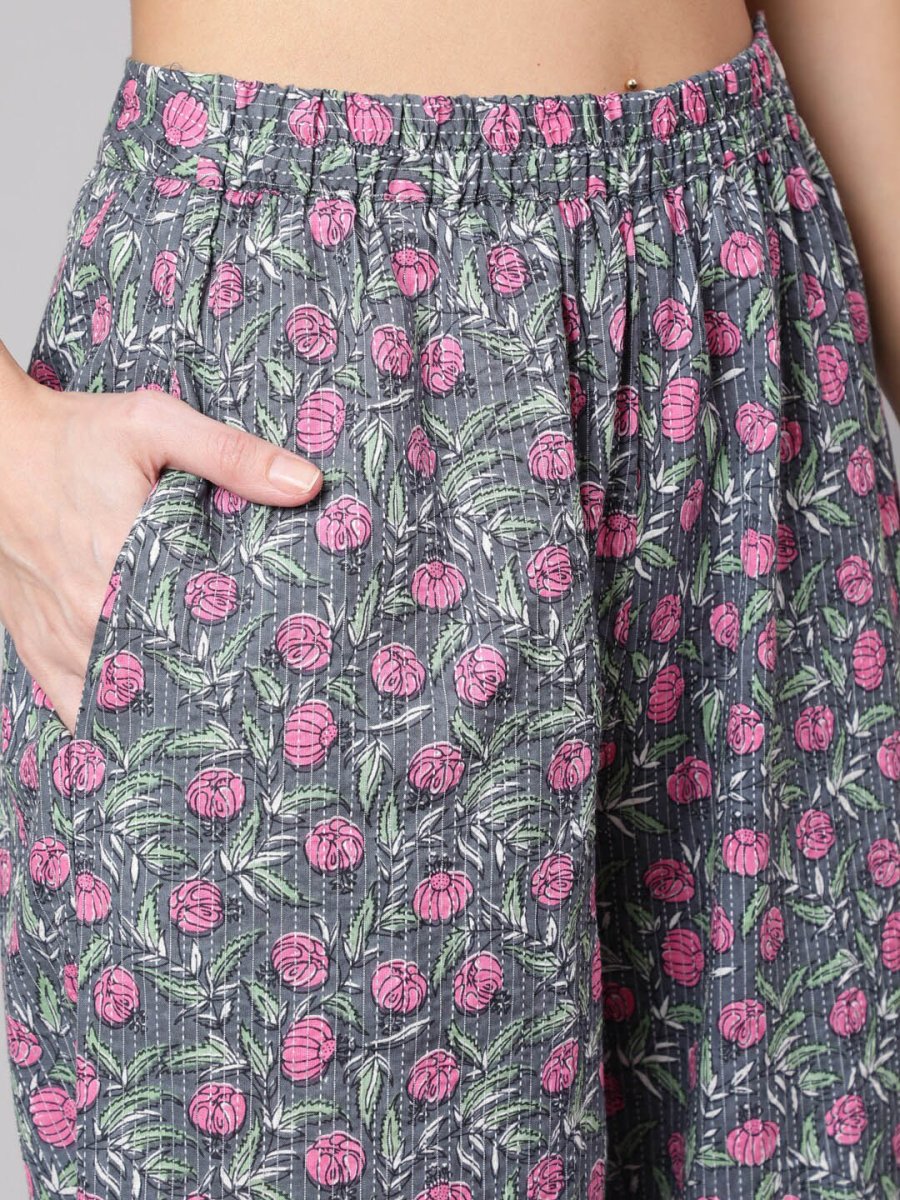 Aks Floral Printed Shoulder Straps Pure Cotton Kurta with Harem Pants