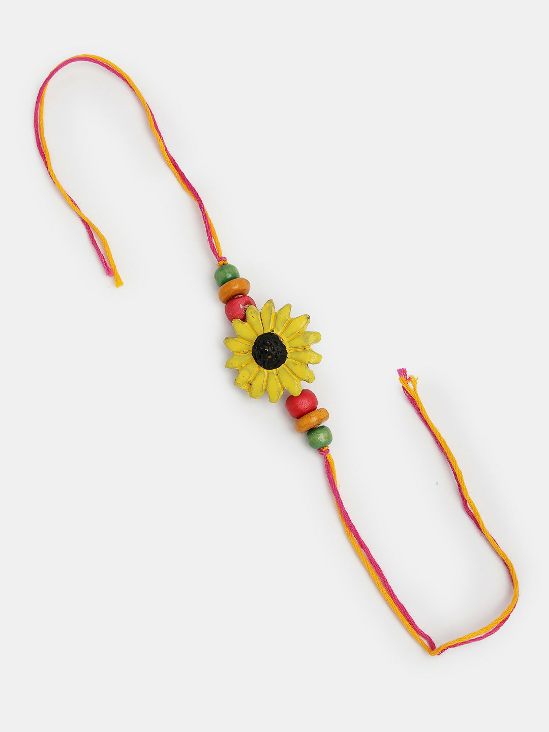 NVR Women & Men Set of 2 Red & Yellow Mirror Work Handcrafted Bhaiya Bhabi Rakhi With Roli Chawal