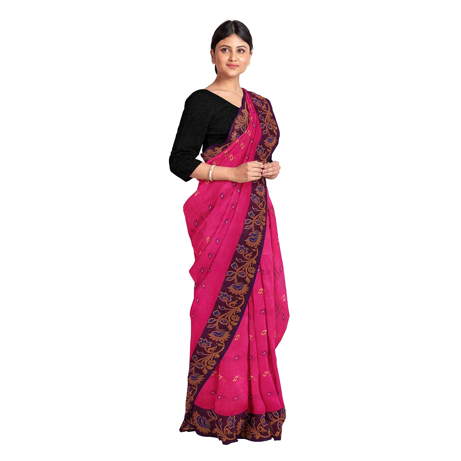 Exclusive Collection 100% Pure Cotton Pink Tant Saree With Hand Weaving Work