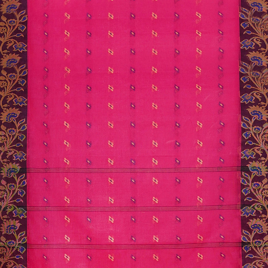 Exclusive Collection 100% Pure Cotton Pink Tant Saree With Hand Weaving Work