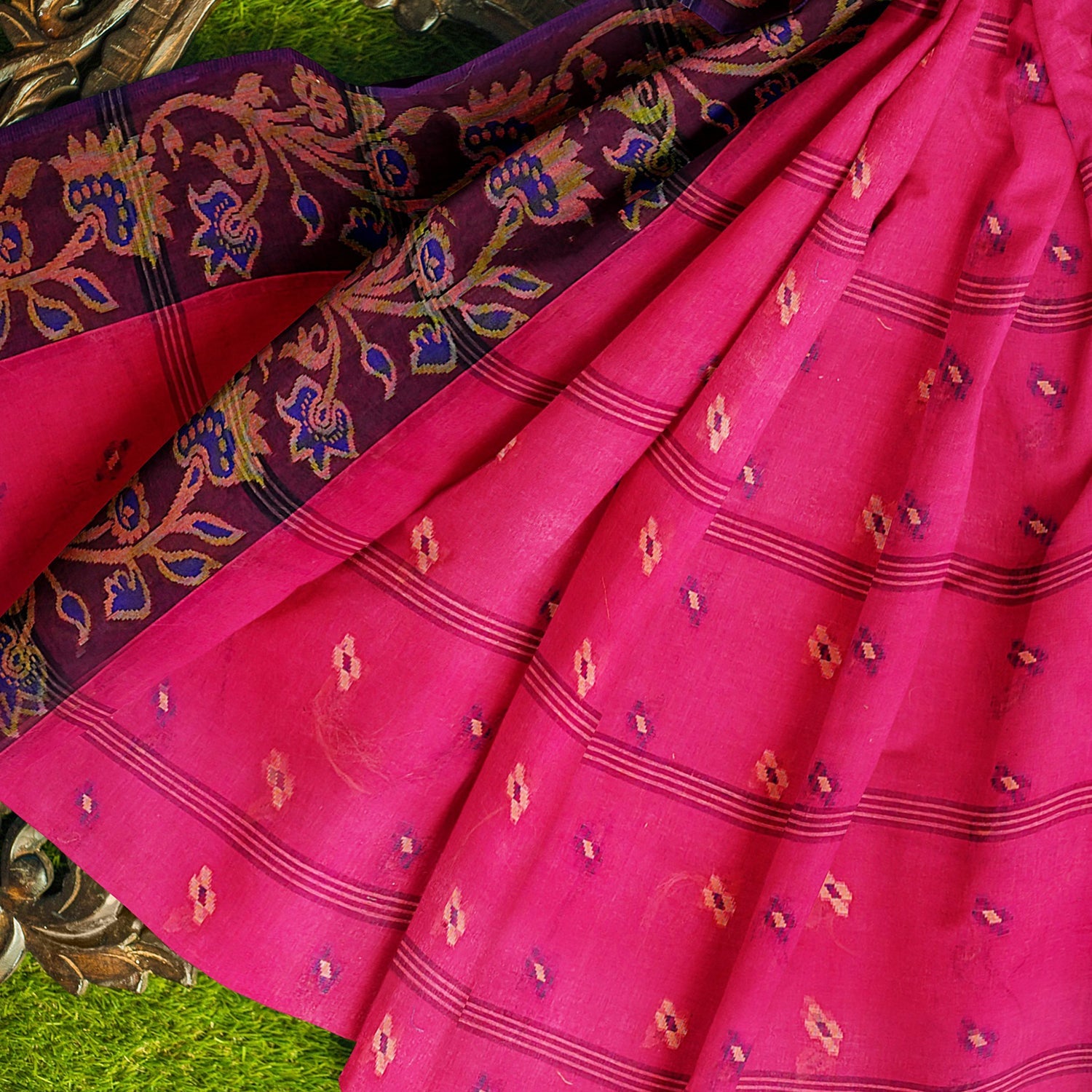 Exclusive Collection 100% Pure Cotton Pink Tant Saree With Hand Weaving Work