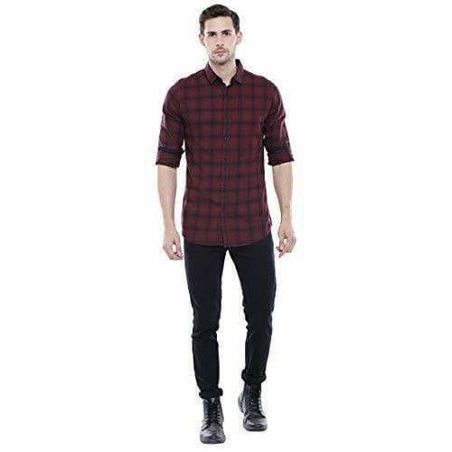 Men's Checkered Maroon Slim Fit Casual Shirt