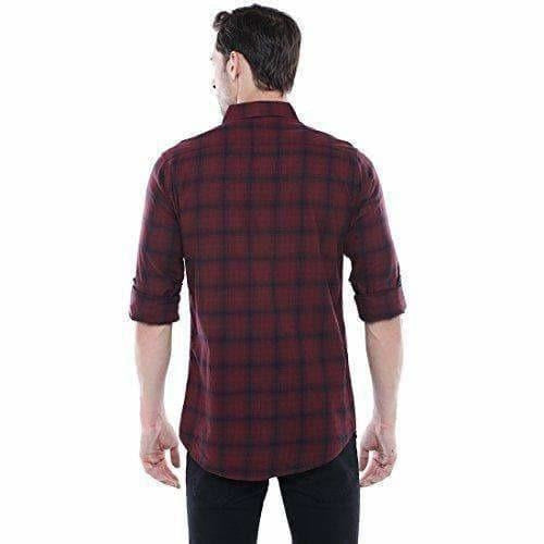 Men's Checkered Maroon Slim Fit Casual Shirt