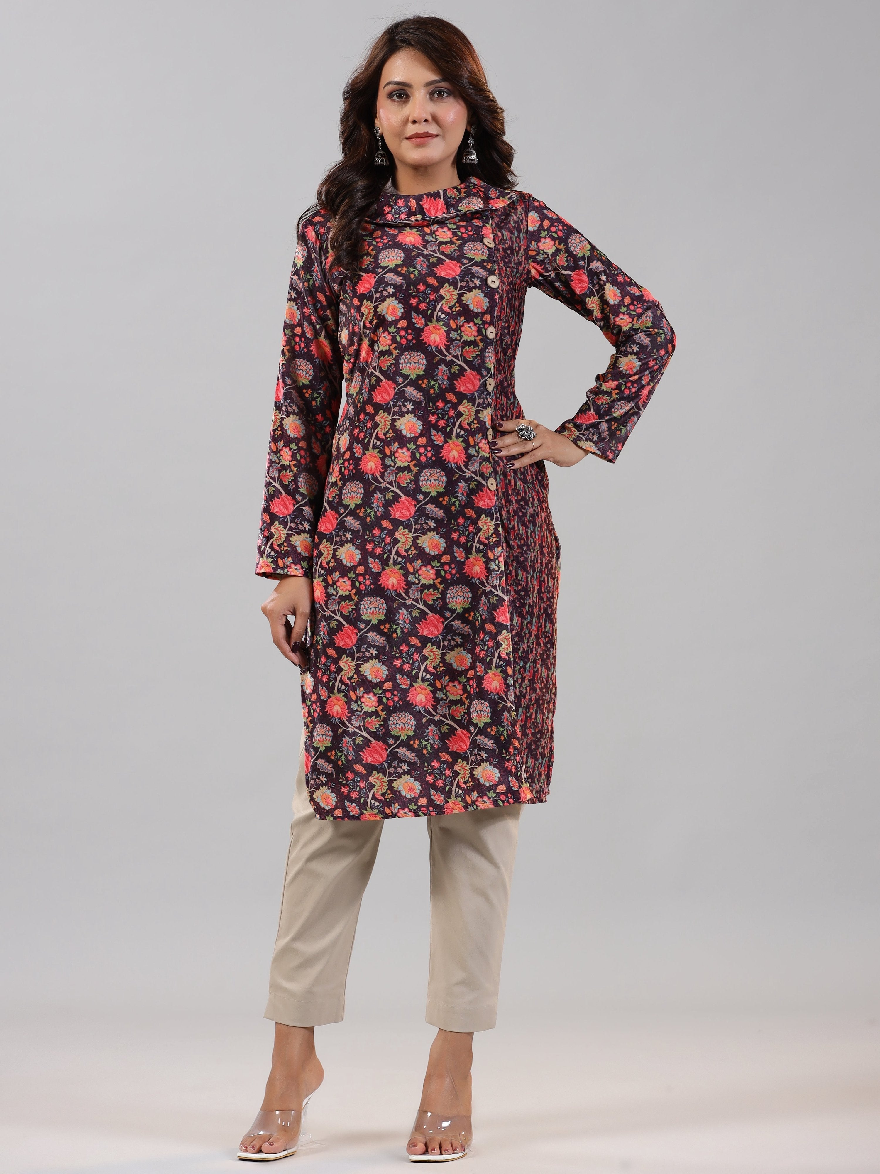 Juniper Women Multi Coloured Velvet Printed Kurta