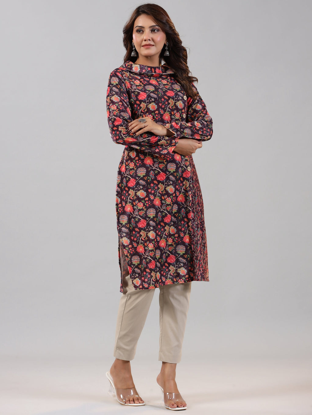 Juniper Women Multi Coloured Velvet Printed Kurta