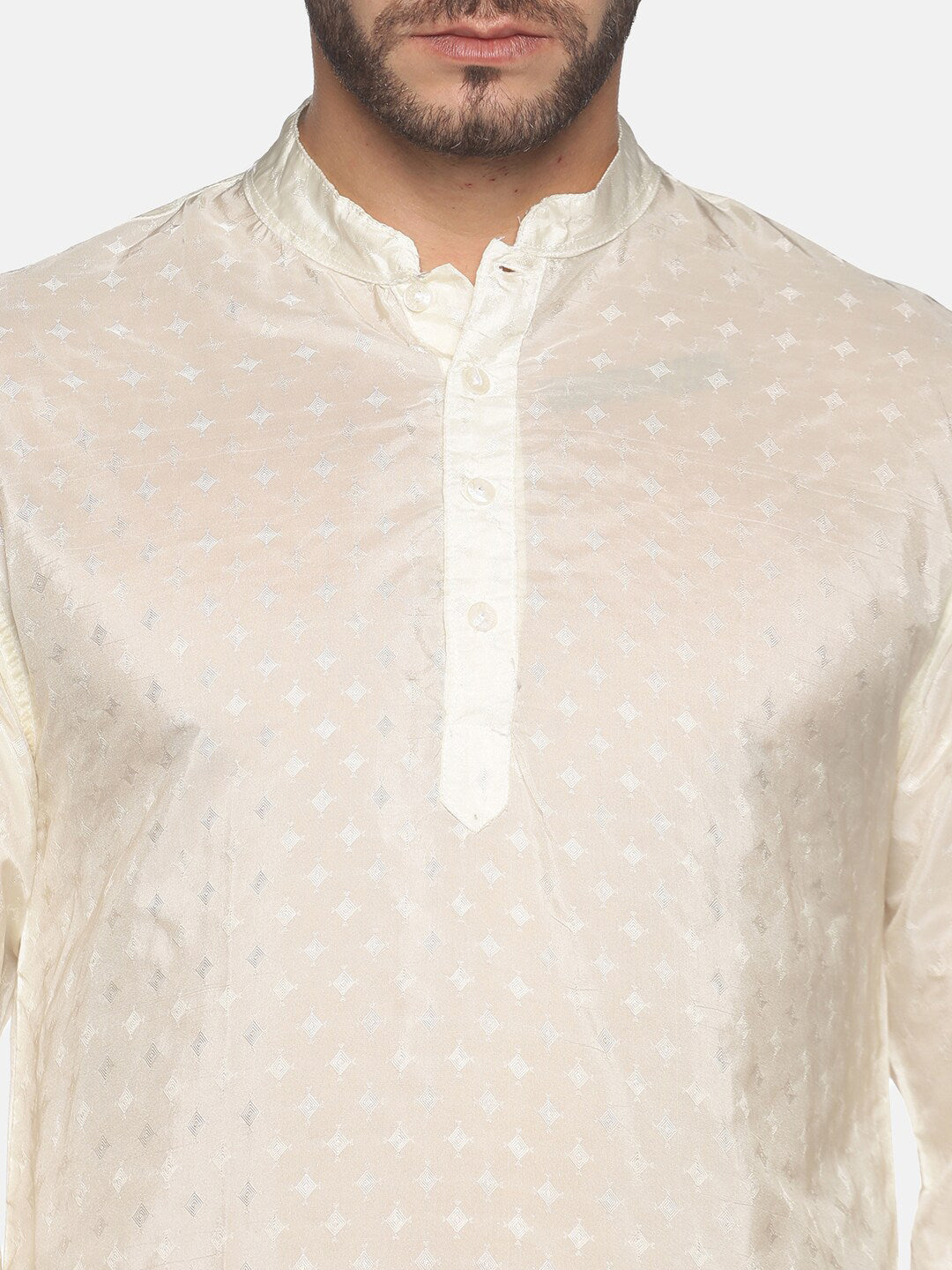 Sethukrishna Men Cream-Coloured Woven Design Kurta with Churidar