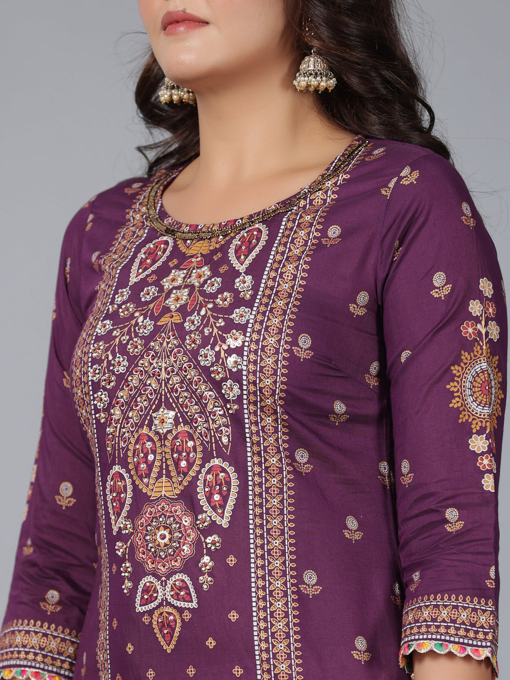 Juniper Women Purple Chanderi Printed Kurta Pants & Dupatta Set