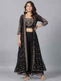 Juniper Women Black Georgette Printed Clothing Set