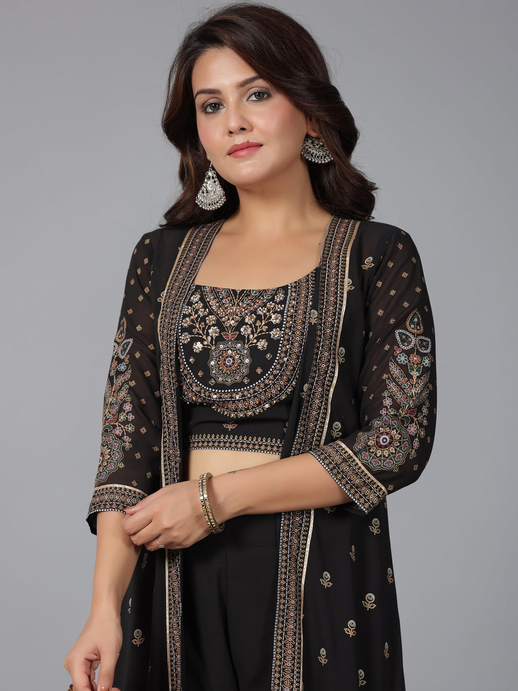 Juniper Women Black Georgette Printed Clothing Set
