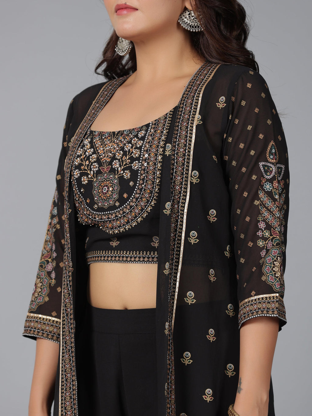 Juniper Women Black Georgette Printed Clothing Set