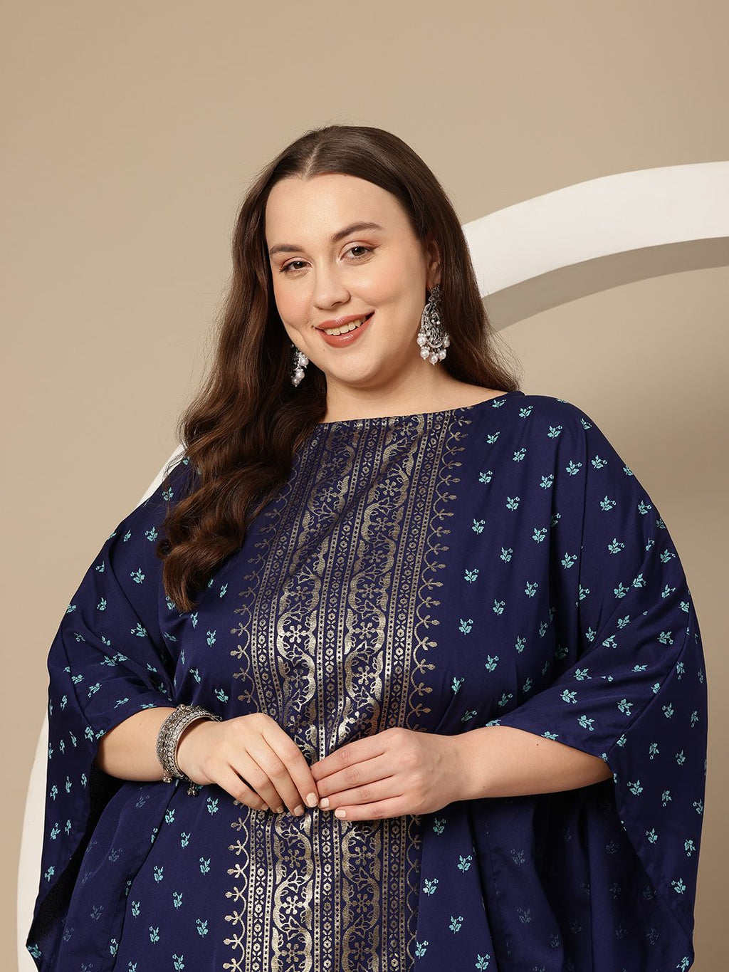 Sztori Plus Size Floral Printed Flared Sleeves Floral Kaftan Kurta