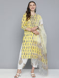 HERE&NOW Motifs Printed Regular Pure Cotton Kurta with Salwar & With Dupatta