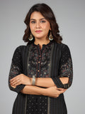 Juniper Women Black Rayon Printed Kurta Pants Set