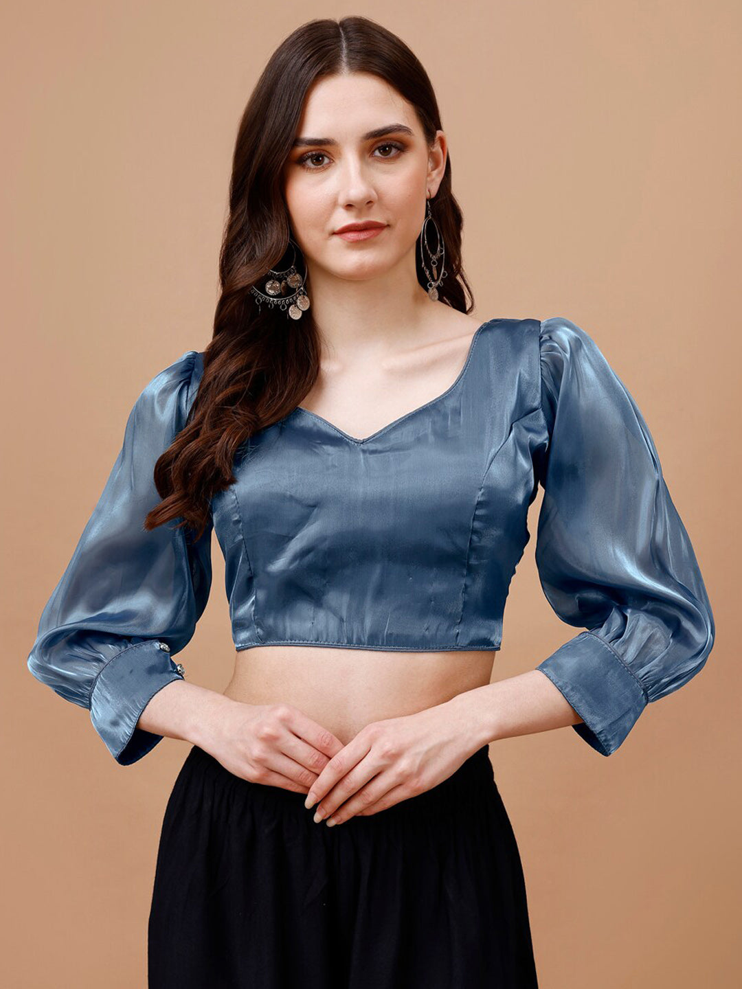 Tikhi Imli Organza Three-Quarter Sleeves Saree Blouse