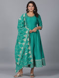 Juniper Women's Green Chanderi Anarkali Gota Patti Kurta & Dupatta Set