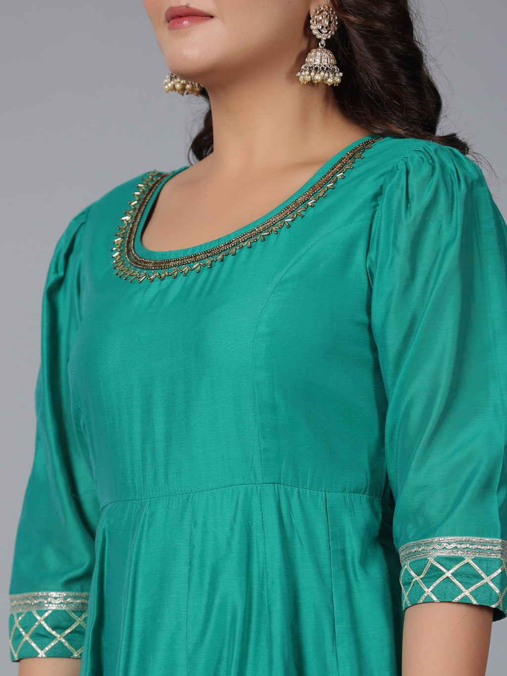 Juniper Women's Green Chanderi Anarkali Gota Patti Kurta & Dupatta Set