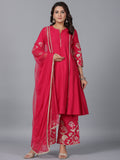 Juniper Women Fuchsia Chanderi Gota Patti Kurta, Palazzo & Dupatta Set