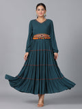 Juniper Women Bottle Green Rayon Crepe Tiered Maxi Dress