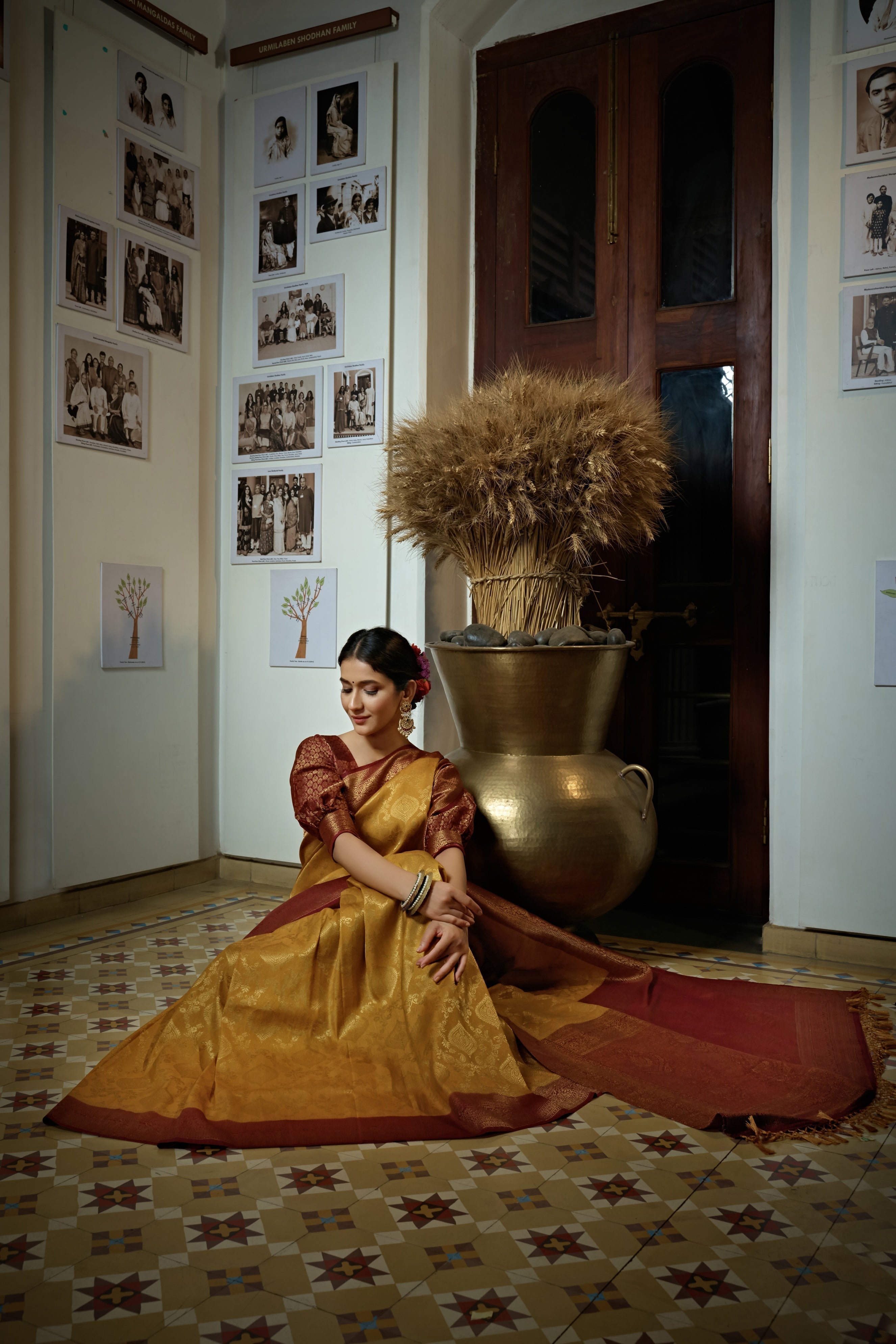 Vardha Mustard Yellow Golden Zari Kanjeevaram Silk Saree