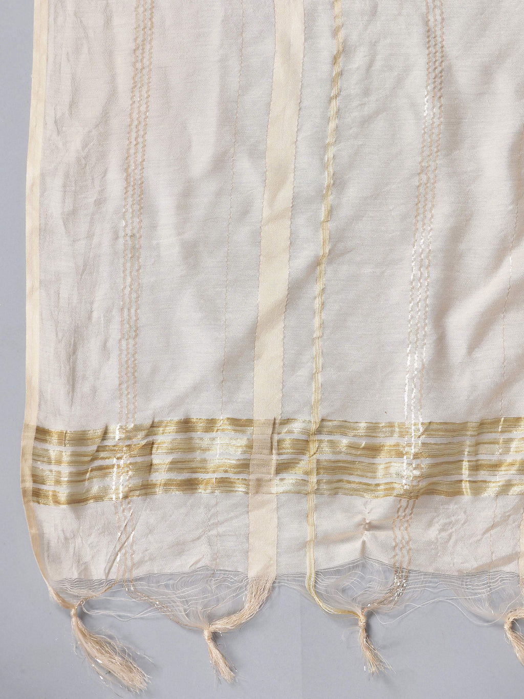 Juniper Women Beige Chanderi Embroidered Kurta, Pants & Dupatta Set