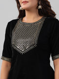 Juniper Women Black Velvet Embroidered Clothing Set