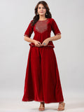 Juniper Women Maroon Velvet Embroidered Clothing Set